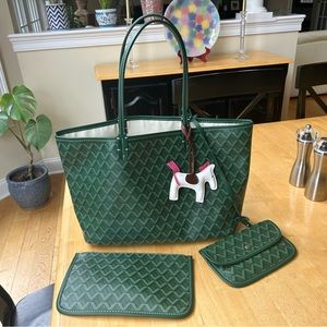 EMO Korean Brand Green Tote Bag in Goyard style